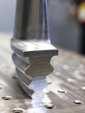 Contoured steam turbine blades require a very precise shape, with contoured curves that narrow toward the tip.