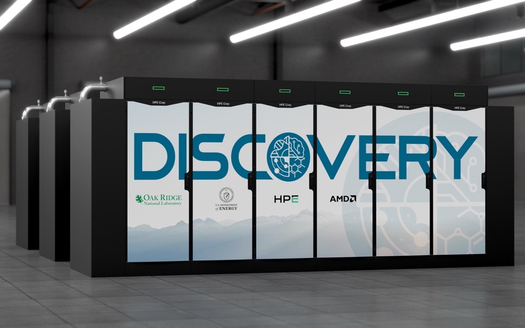 Series of black computer cabinets with Discovery printed on the front