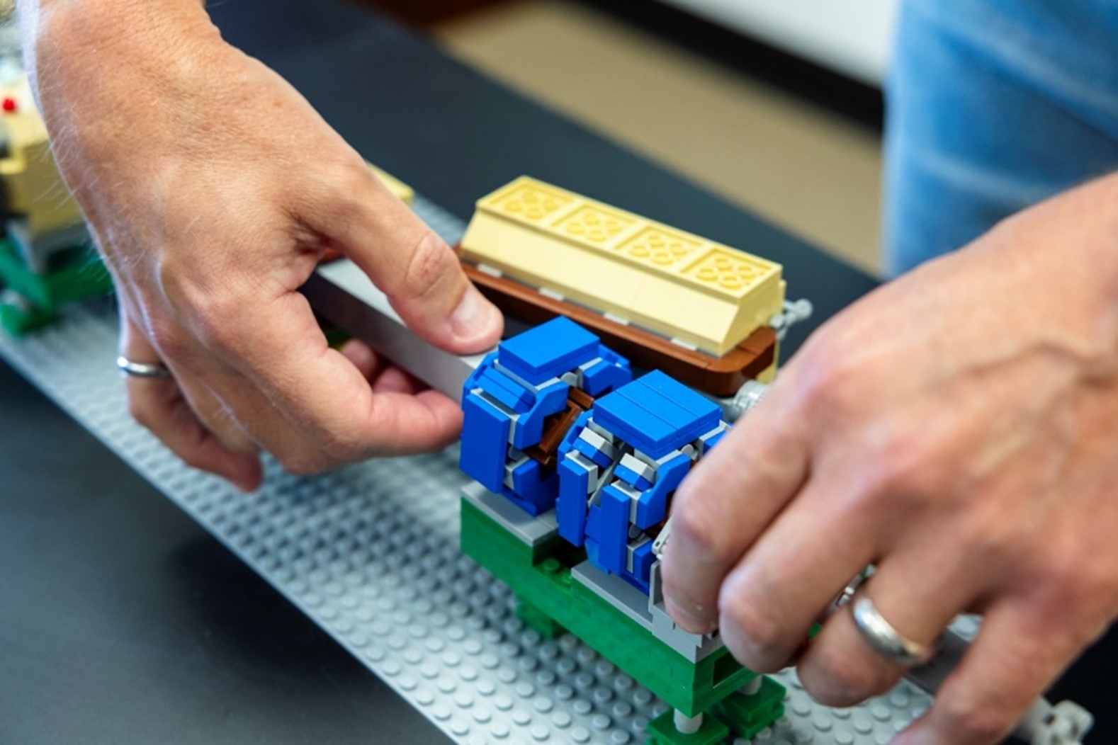 LEGO model of the ring injection region of the SNS’ pulsed accelerator that features the new Proton Power Upgrade magnets and vacuum chambers.
