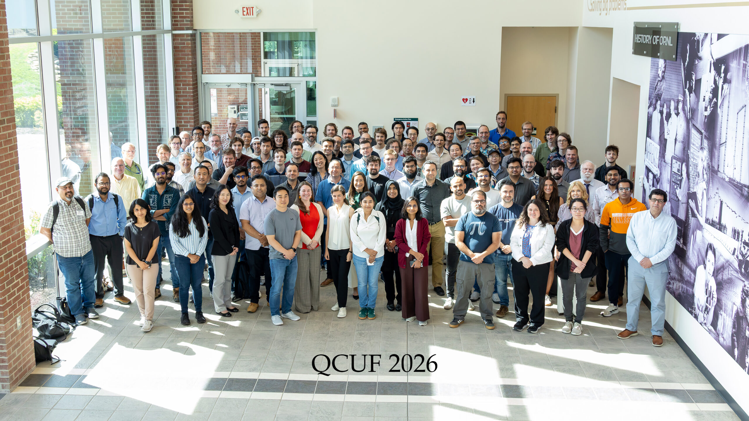 QCUF 2026 attendees gather for a group photo at ORNL.